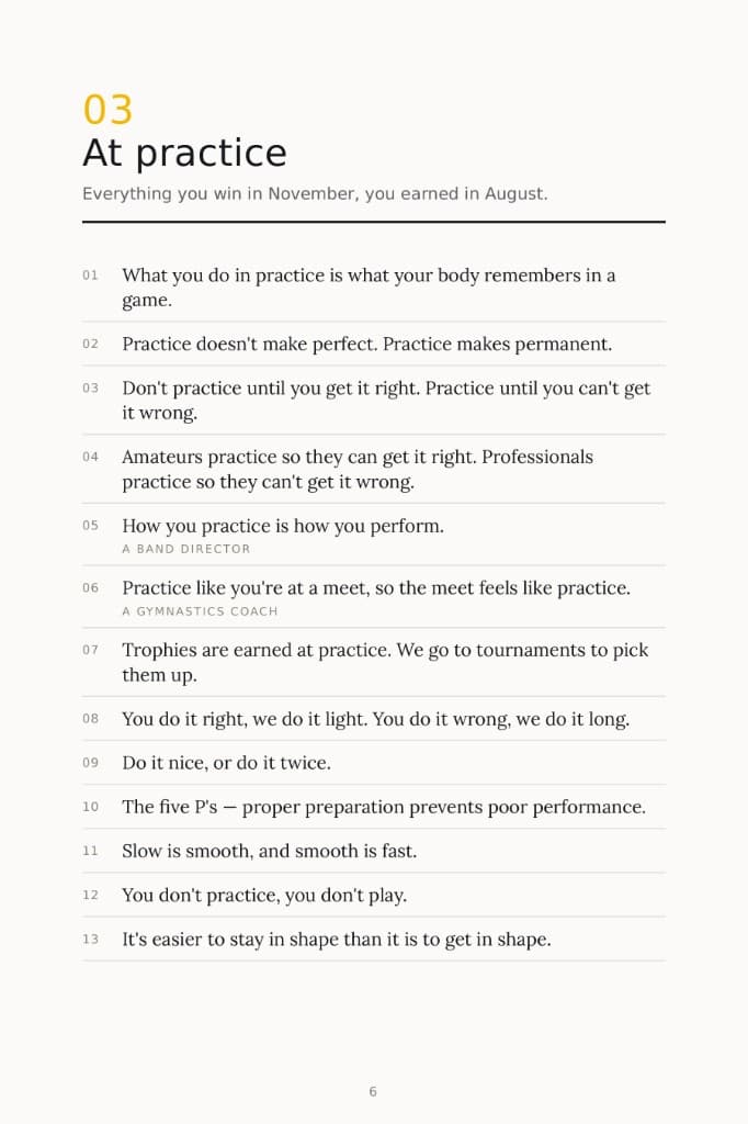 Sample page from The Lines Coaches Never Forget — At practice